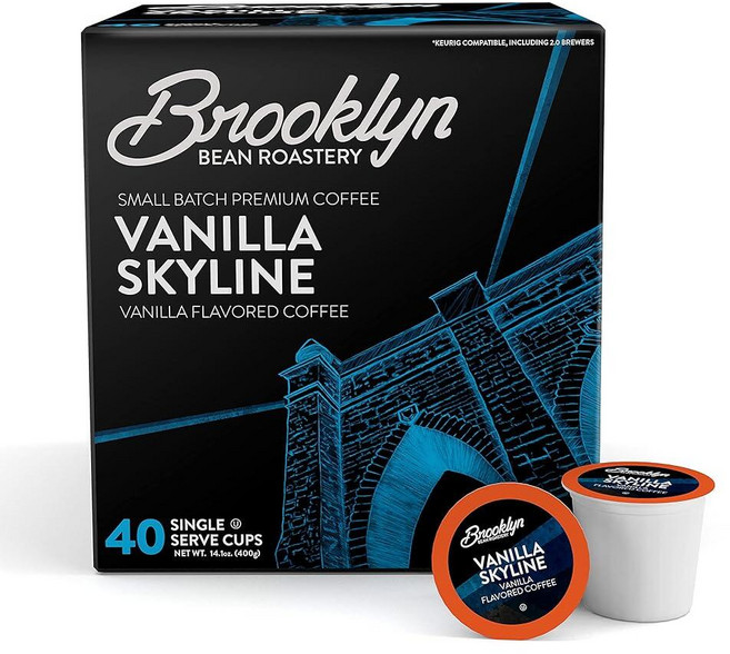 Brooklyn Beans 디카페인 커피 브루클린 빈스 포드 다양한 종류 세트 키우릭 K컵 커피머신2.0 포함과 호환 40개입 애호가에게 완벽, 바닐라 스카이라인, 40개 (1팩), 1