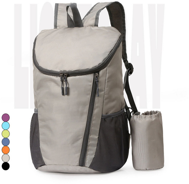 WEIOK 초경량 등산가방 아웃도어 백팩 블랙 대용량 폴딩 가능+1수납 주머니, 연한 회색