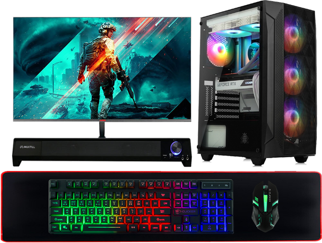 컴온컴퍼니 게이밍 컴퓨터 올인원 풀세트 조립 PC 모니터포함 게임용 데스크탑 본체, 풀세트 - 07, 02. RAM 16GB 변경, 02. 27형