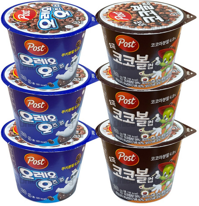 동서 포스트 컵시리얼 혼합 ( 오레오오즈 3 + 오곡코코볼 3 ), 30g, 6개