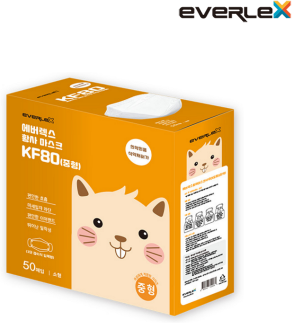 KF80 국산 에버렉스 황사 방역 마스크 중형 50매