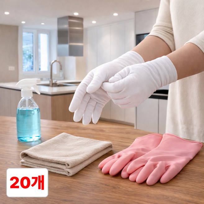 별오점 여성 얇은 주방 고무장갑 속 예식 면장갑, 20개, 화이트