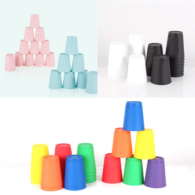 국산 에코 스텍스 컵쌓기 10컬러 무지 스텍컵 12입, 블랙무지, 오렌지, 1개