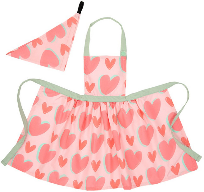 세맘스 여아용 프릴 앞치마 + 두건 세트