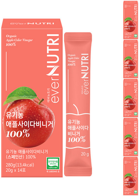 에버뉴트리 스페인산 유기농 애사비 100% 애플사이다비니거, 6개, 280g