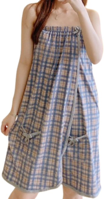 베코니아 여성용 골프가운 입고 벗기 편한 프리미엄 샤워 가운, 1개, 클래식 체크