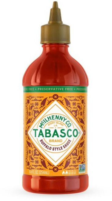 TABASCO 칠리 소스 타바스코 브랜드 시라차 미디엄 매운맛 쉽게 짜서 사용할 수 있는 병 태국 에 루이지애나 트위스트 더한 풍부하고 강렬한 맛 볶음요리 데리야끼 등 다양한, 버팔로 스타일, 1개, 254ml