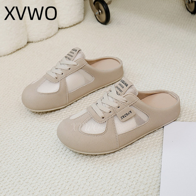 XVWO 여성 앞막힘 반슬리퍼 뮬 스니커즈 캐주얼 데일리 통기성 메쉬 편안한 로우컷 여성 외출용 슬리퍼
