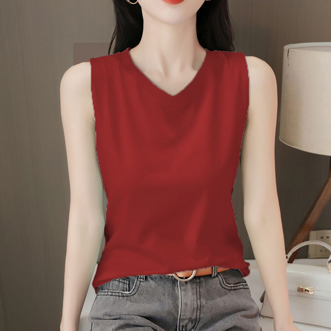 MOSAIRATION 여성 루즈핏 브이넥 민소매 티셔츠 데일리 기본핏 나시 U0040214