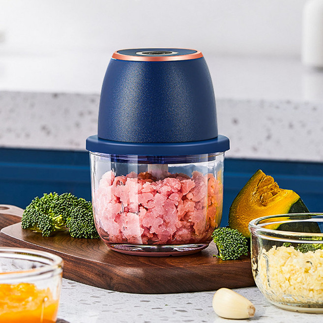 SMABAT 전동 멀티 다지기 무선 만능 다지기 가정용 마늘 다지기 고기분쇄기 스텐 칼날 350ml, 블루