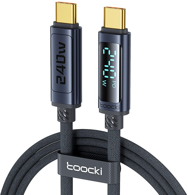 Toocki 디스플레이 C to C타입 PD 240W 초고속 충전케이블, 1개, 회색, 1m