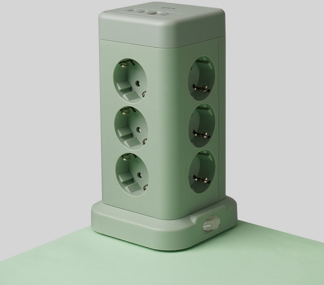 지클릭커 타워 12구 고용량 4000W USB 멀티탭 NP712PD 그린, 1개, 타워형 12구 그린, 2m