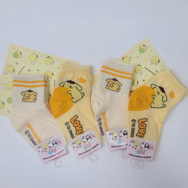 폼폼푸린 산리오 아동 남아 여아 캐릭터 하트 링글 양말 세트 키즈 귀여운 패션 발목양말