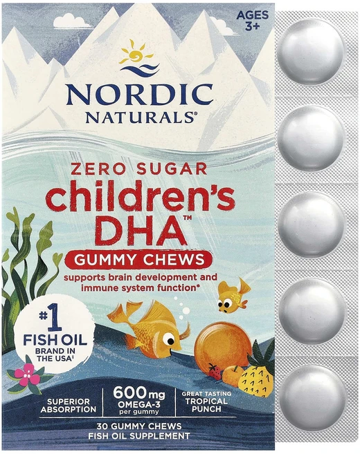 행복하고 건강하게 Nordic Naturals 어린이용 DHA™ 구미젤리 츄 만 3세 이상 트로피컬 펀치 구미젤리 30개(구미젤리 1개당 355mg) 백년회로하세요, NordicNaturals어린이용DHA구미젤리츄만3세이 - 쿠팡