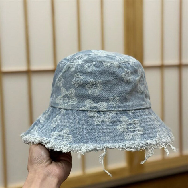 77우먼스 데님벙거지햇 3컬러 플라워 패턴 캐주얼 버킷햇 청모자 자외선 차단 빈티지 데일리 코디 [리현커머스]