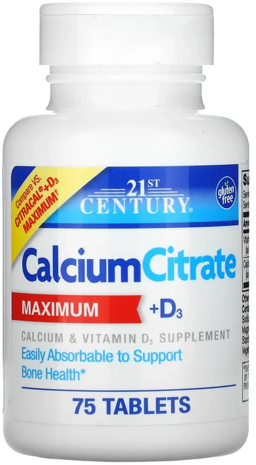 21st Century 구연산 칼슘 + D3 맥시멈 75정, 1개 - 쿠팡
