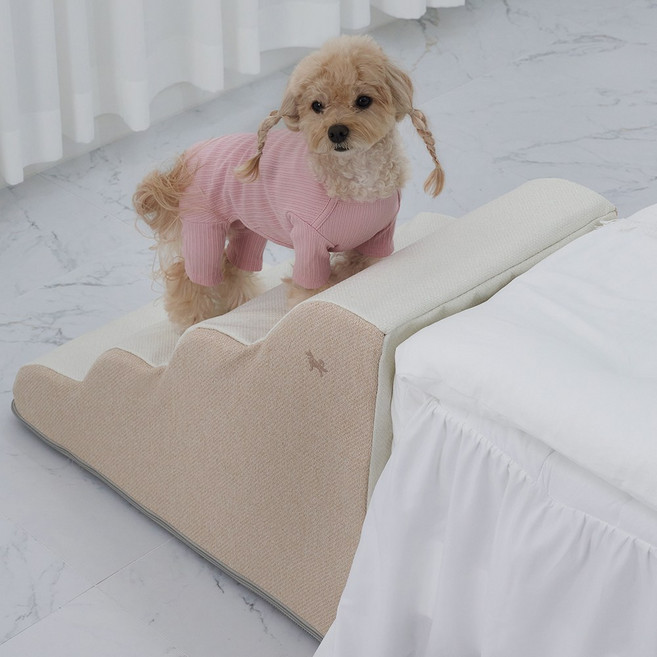 슈퍼펫 강아지계단 논슬립 미끄럼방지 4단 커브 스텝, 베이지