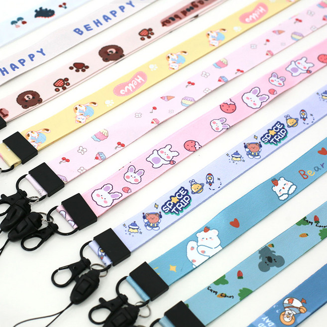 고리형 캐릭터 사원증 목걸이줄 카드수납 릴홀더 명찰, 딸기토끼