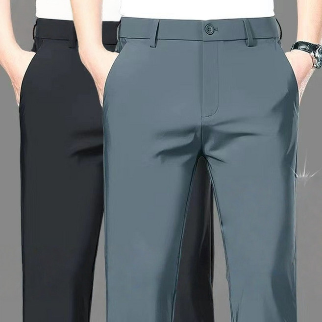 AOKADA 1+1 남성 비즈니스 슬랙스 아이스 실크 링클프리 일자팬츠 밴딩 가성비 세트 출근룩