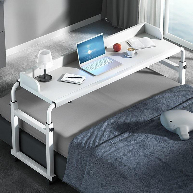 이동식 노트북책상 침대용 접이식테이블 높이조절 사이드테이블 침실용 활용 소형 컴퓨터책상 바퀴달린 이동형 간이책상, 밤하늘블랙+블랙프레임+무단판120x45