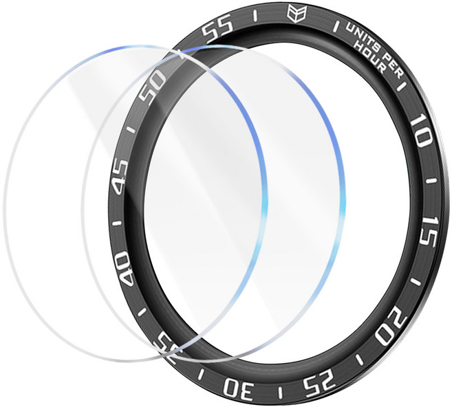 더조은셀러 갤럭시워치5 프로 45mm 호환 메탈 베젤링 + 2매입 강화유리필름 3D 풀커버, 블랙, 1개