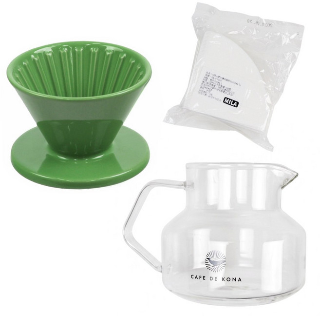 CAFEDE KONA 時光陶瓷濾杯套組 (附濾紙與咖啡壺), 翠林綠, 1個