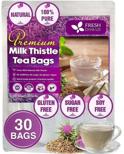 FreshDrinkUS 프리미엄 사워솝 그라비올라 잎 티백 15개 사워솝 잎에서 100% 천연 및 순수함 핸드메이드 천연 소재로 제작 - 옥수수 섬유 티백 설탕/카페인, Milk Thistle, 1개