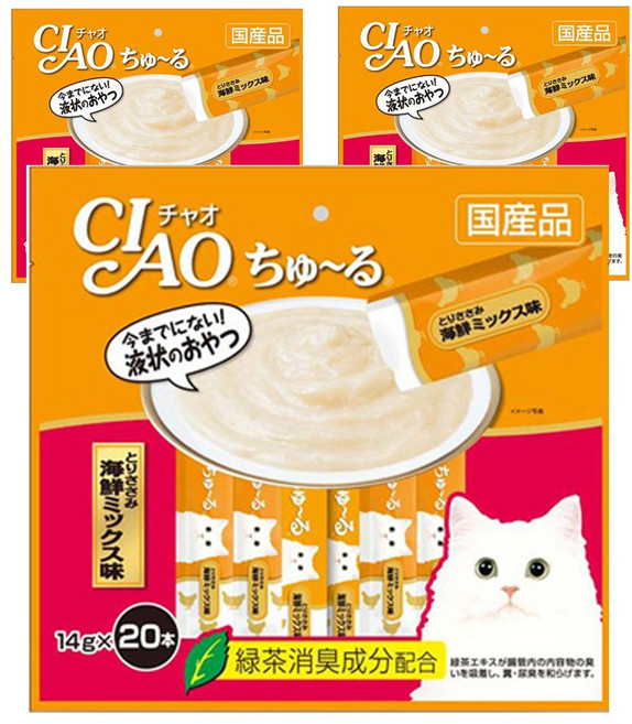 챠오츄르 고양이 짜먹는 간식, 혼합맛(닭가슴살/해산물), 14g, 60개