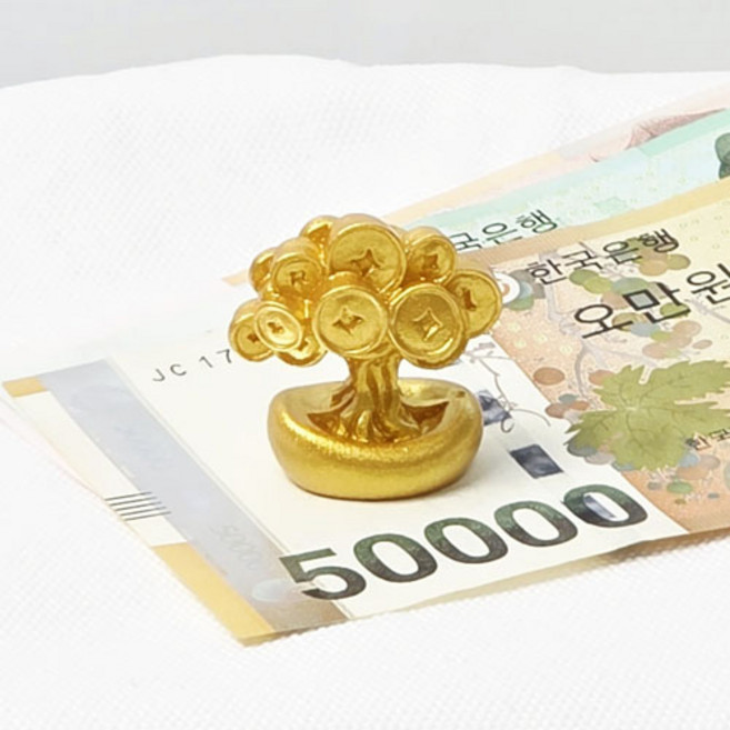 티큐 재물운 금전복 풍수 인테리어 소품 미니어처 황금 엽전 돈나무 2개 세트 E346, 1세트