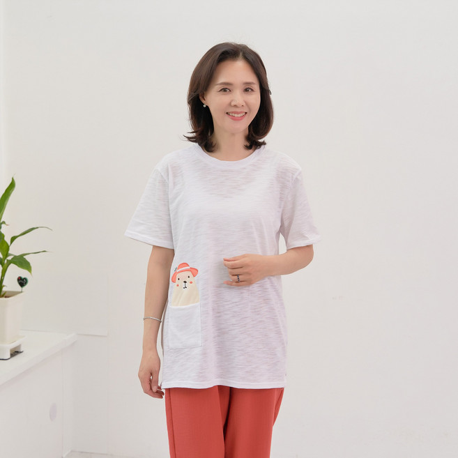 엄마옷마드레 몽이반팔셔츠 귀여운 단색 5부 반팔 데일리 화사한 4060 빅사이즈