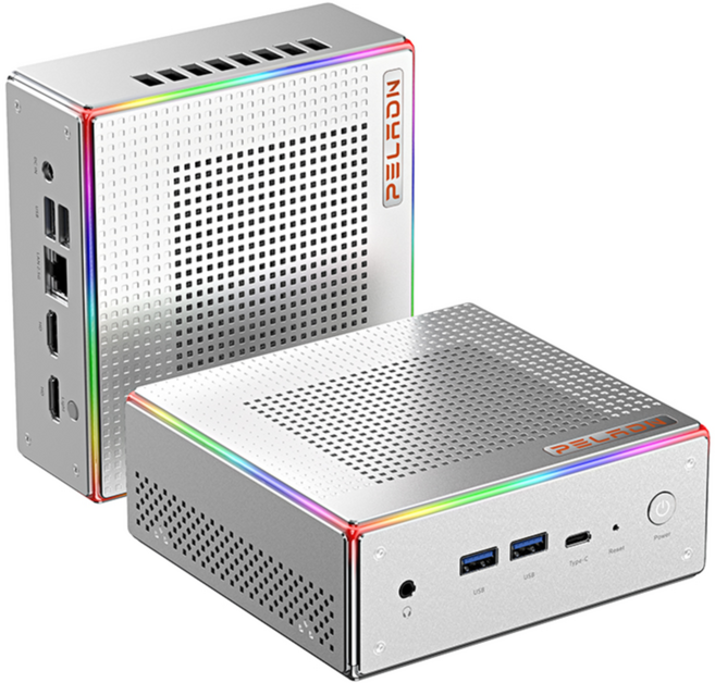 PELDRON 迷你電腦 R7 7840HS DDR5 32G SSD Win11 專業版 RGB 燈效, 銀色, 炫彩銀翼, 1TB, 32GB, WIN11 Home