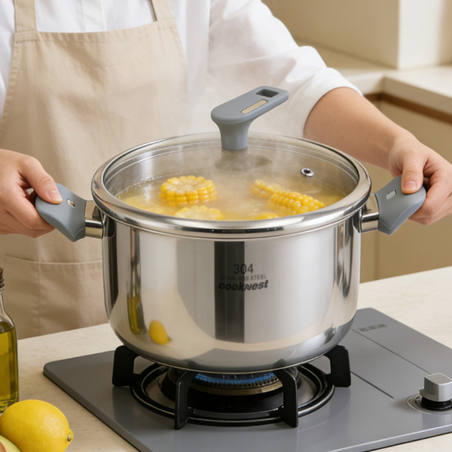 CookNest IH 인덕션 304 스텐 곰솥 통3중 양수 냄비, 1개, 실버, 20cm