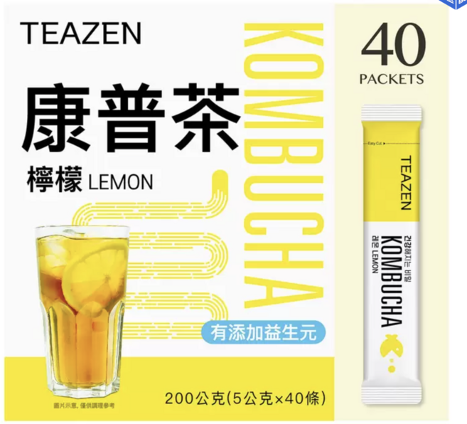 TEAZEN 康普茶 檸檬口味 益生菌低卡健康飲, 5g, 40個裝, 2箱