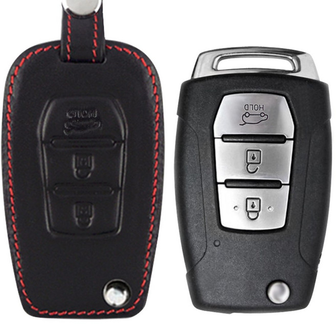 더조은셀러 키홀더 키케이스 스마트키 가죽 3버튼 Key-42, 블랙