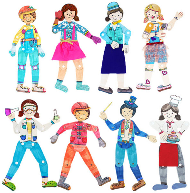 뚝딱공작소 어린이 미술 학습 교구 종이 관절 인형 만들기, 10인용 (10세트)