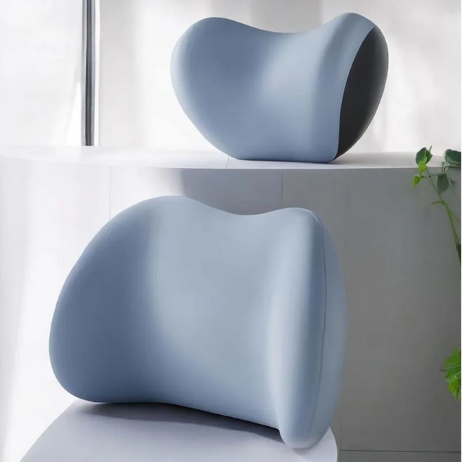 80factory 차량용 메모리폼 목쿠션+허리쿠션 세트, 1개, 블루 헤드레스트+등받이 쿠션