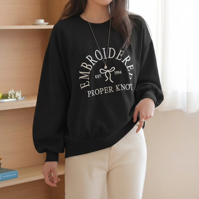 데일리앤 로빗 여성 레터링 루즈핏 맨투맨 봄 긴팔 티셔츠