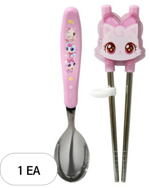 르번 아동용 위시캣 스푼 + 양손 교정 젓가락 세트, YP7003, 1개, 스푼 + 교정 젓가락