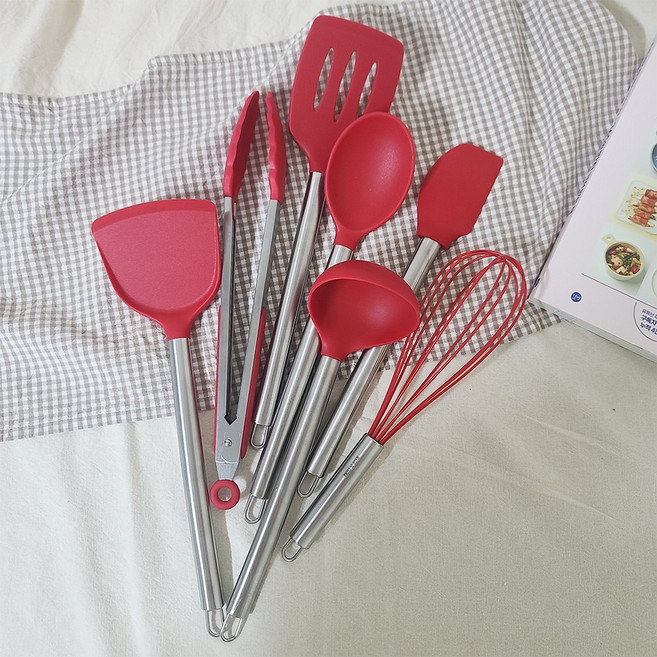 키친프리 실리콘조리도구세트 국자 뒤지게 집게 거품기 스패출러 싹쓸이주걱 소 대, [일반크기] 볶음스푼, 1개