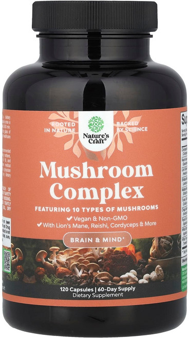 Nature's Craft 사자 갈기 버섯 추출 복합 500mg Lion's Mane Complex, 1개, 120정