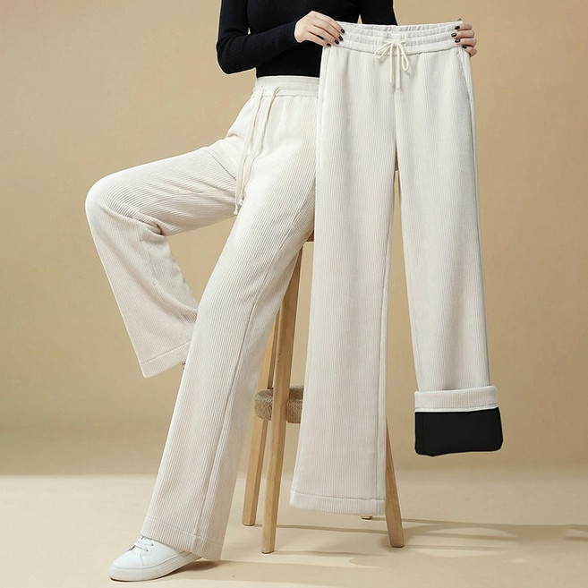 스타일아유 여성 겨울 기모 코듀로이 와이드 밴딩 일자핏 스판팬츠 LP1208
