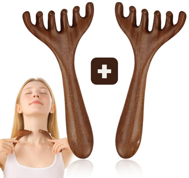바디 두피 괄사 빗 백단향 샌달우드 사슴뿔 마사지기 1+1, 나무, 1세트