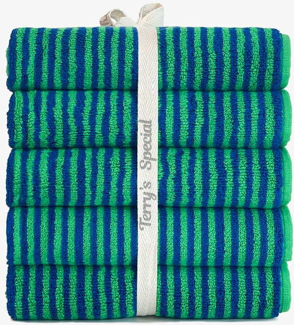 테리파머 런던 스트라이프 200g 호텔수건 5장 리본선물포장 타올 수건 세면타올 욕실수건 타월 호텔타올 호텔타월 목욕타올 샤워타올 목욕수건 샤워수건, 5개, 200g 런던스트라이프_블루그린