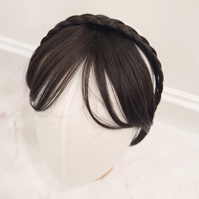 미스오드리 NO.5 볼륨 앞머리 뱅 헤어 일체형 정수리 땋은 머리 가발 머리띠 4컬러, 브라운블랙, 1개