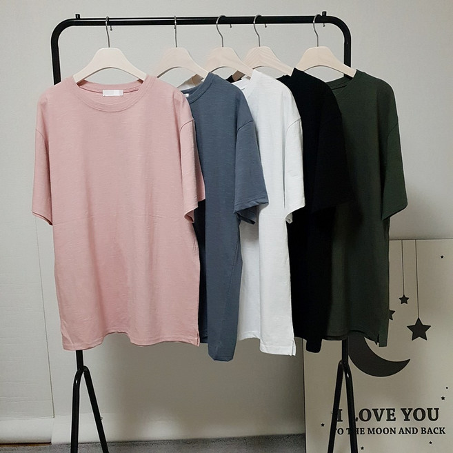 시원한 남성 슬라브 박스 트임 반팔 티셔츠 5color