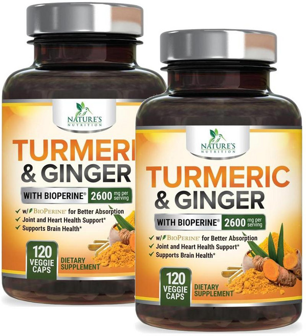 네이쳐뉴트리션 터메릭 & 진저 바이오페린 함유 캡슐 Nature's Nutrition Turmeric & Ginger with Bioperine, 2개, 120정