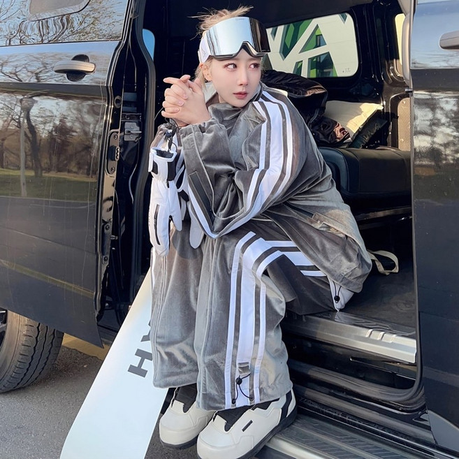 JoYouth 남녀공용 벨벳 보드복 스키복 상하의 세트