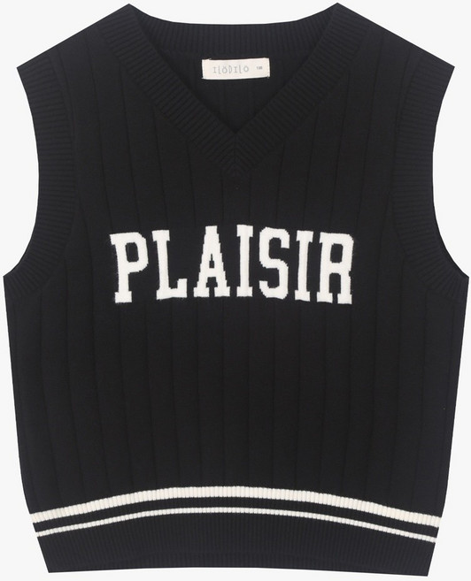 지오지토 유니 레터링 브이넥 니트 조끼