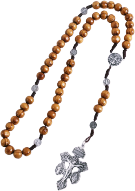 천주교 묵주 합금 성물 올리브 나무 기도용품 팔찌 카톨릭 세례선물, 1개, 브라운