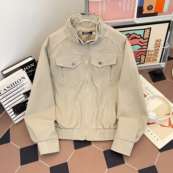 FINE ART 남자 폴라 카고 자켓 오버핏 항공점퍼 빅사이즈 라이더자켓 캐주얼 블루종 봄가을 코트 아우터